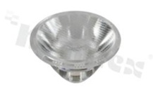 Soczewka do diod LED high power; kąt rozsyłu: 30 stopni FWHM; ilość diod: 1; rozmiar: okrąg 28.8mm; wysokość: 18mm; rodzaj materiału: PMMA; PC; sposób mocowania: klej