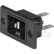 IEC TS 63236-1 DC appliance inlet (GI21), protection class I; snap-in panel mount for 1mm panel; QC 4.8 × 0.8 mm terminals; black; IP20; 400VDC, up to 2.6kW