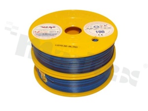 Przewód pojedynczy LGY/H05V-K; z wielodrutową miedzianą żyłą; niebieski/czerwony; przekrój 0.50mm2; AWG 20; 500V; -40+105 st.C; 100m.