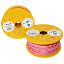 Przewód pojedynczy LGY/H05V-K; z wielodrutową miedzianą żyłą; czerwony/biały; przekrój 0.35mm2; AWG 22; 500V; -40+105 st.C; 200m.