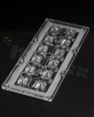 Soczewka do diod LED high power; kąt rozsyłu: asymetryczny ; ilość diod: 12; rozmiar: 173x71mm; wysokość: 12.4mm; rodzaj materiału: PMMA; silikon; sposób mocowania: kołek; śruby