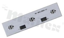 MCPCB, thickness: 1.6mm, number of layers - 1, white soldermask, legend color: black, size: rectangle 12x50mm, pad cover: black; for XP leds, /20