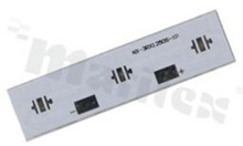 Podłoże MCPCB, grubość: 1.6mm, Ilość warstw - 1, biała soldermaska, kolor legendy: czarna, rozmiar: prostokąt 12x50mm, pokrycie padów: czarne; do diod XP, /20