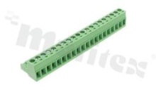 Listwa zaciskowa rozłączalna; w rastrze 5.00mm; 20-torowa żeńska; na przewód 2.5mm2 (28-12AWG); kierunek wtykania równoległy do osi przewodów; styki z fosforobrązu; mosiężna klatka przewodu; UL 300V/16A