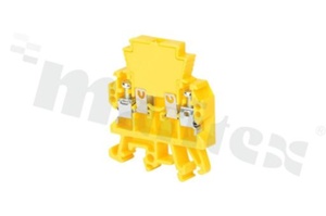 Installation terminal block; fuse socket; 1-level; 2-contacts; for wire 0,5-4mm2; screw terminal; yellow; Din rail; 690V/6,3A; operating voltage DC 230V