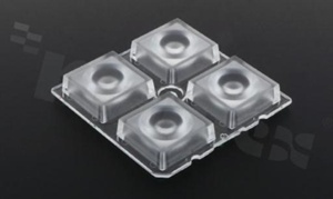 Lens for LED high power; angle: 42 to 57 degrees FWHM; Number of LEDs: 4; Dimensions: 50x50mm; Height: 8.5mm; meterial: PMMA; Fastening: pin; screw