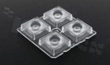Soczewka do diod LED high power; kąt rozsyłu: 42 do 57 stopni FWHM; ilość diod: 4; rozmiar: 50x50mm; wysokość: 8.5mm; rodzaj materiału: PMMA; sposób mocowania: kołek; śruby