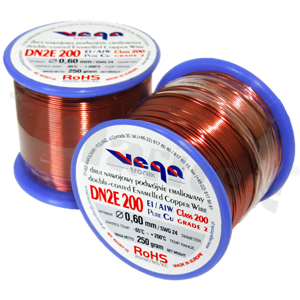 Insulated winding wire; with two layers of enamel insulation; diameter 0.60mm; SWG 24; -65+200 deg.C; 97m; 250g.