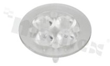 Soczewka do diod LED high power; kąt rozsyłu: 25 stopni FWHM; ilość diod: 4; rozmiar: okrąg 35mm; wysokość: 13.5mm; rodzaj materiału: PMMA; PC; sposób mocowania: klej