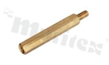 Screwed brass spacer sleeve; Int. thread: M3; Ext. thread: M3; 27mm