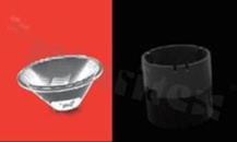 Soczewka do diod LED high power; kąt rozsyłu: owalny 22 x 35 stopni FWHM; ilość diod: 1; rozmiar: okrąg 22.2mm; wysokość: 10.6mm; rodzaj materiału: PMMA; sposób mocowania: taśma; ramka