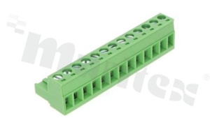 Listwa zaciskowa rozłączalna; w rastrze 5.00mm; 13-torowa żeńska; na przewód 2.5mm2 (28-12AWG); kierunek wtykania równoległy do osi przewodów; styki z fosforobrązu; mosiężna klatka przewodu; UL 300V/16A