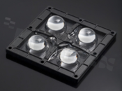 Soczewka do diod LED high power; kąt rozsyłu: 48 do 56 stopni FWHM; ilość diod: 4; rozmiar: 90x90mm; wysokość: 16.5mm; rodzaj materiału: silikon; sposób mocowania: śruby