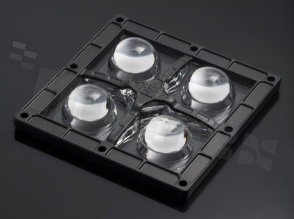 Lens for LED high power; angle: 48 to 56 degrees FWHM; Number of LEDs: 4; Dimensions: 90x90mm; Height: 16.5mm; meterial: silicone; Fastening: screw