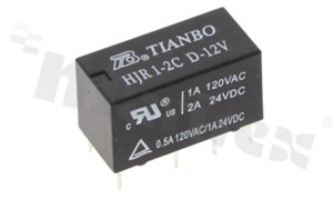 Przekaźnik elektromagnetyczny; prąd znamionowy 2A; napięcie cewki 12VDC; podwójne styki przełączne (2C); moc cewki: 360mW; 2A/24VDC; 1A/120VAC