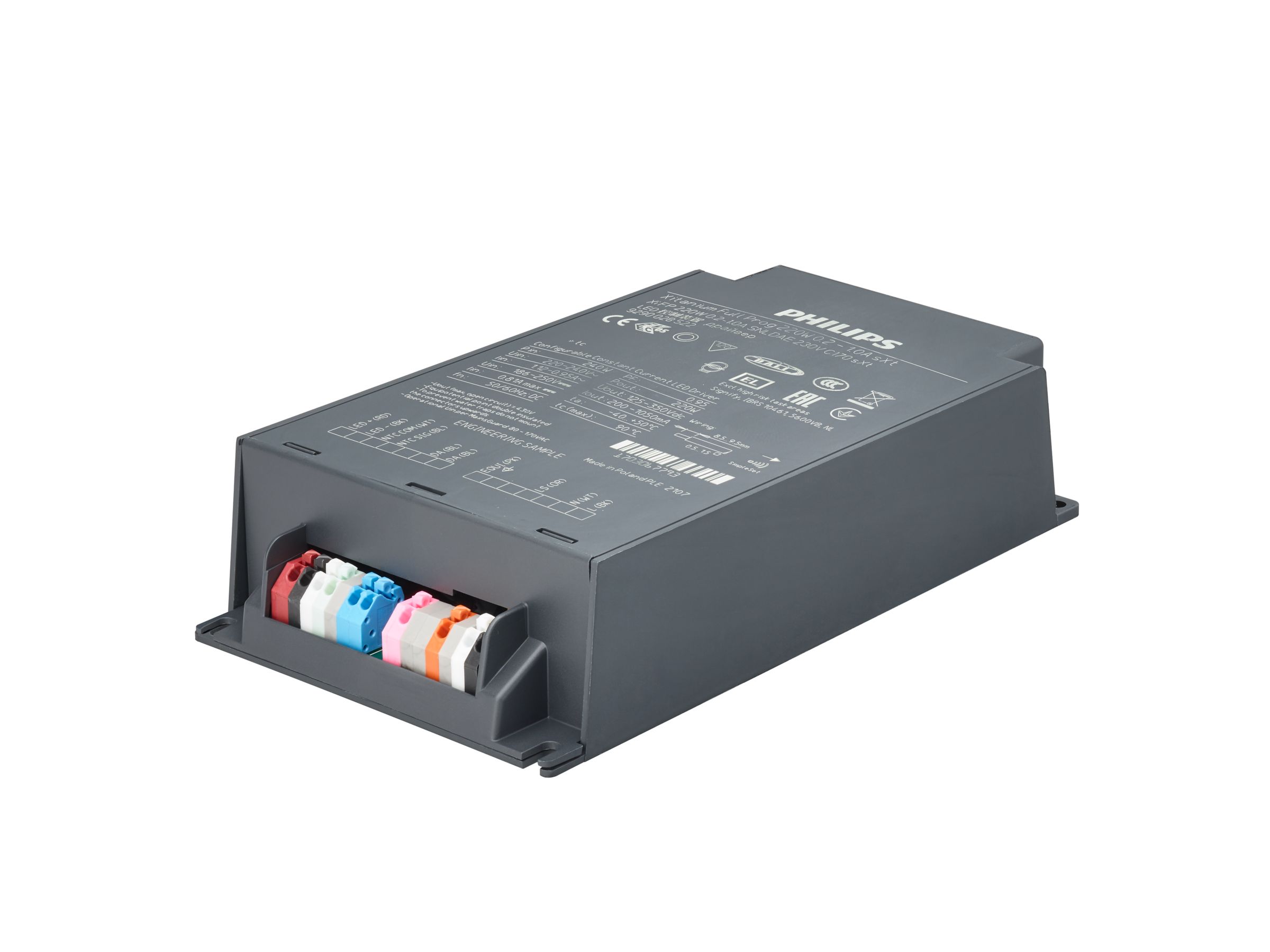 Zasilacz impulsowy; LED; DALI; 220W; 125-350V; 0.07-1.05A; 202-254VAC; 186-250VDC; IP20
