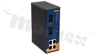 Managed Ethernet switch with 4x10/100Base-T(X) and 2x 10/100Base-F(X); multi-mode; SC; 2km/1310nm; supply 12...48VDC; operating temperature -40+70 deg.C; DIN rail mountable