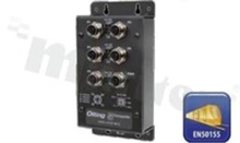 EN50155 5-port unmanaged PoE Ethernet switch with 4x10/100Base-T(X) P.S.E. and 1x10/100Base-T(X); M12 connector; operating temperature -40+75 deg.C; supply 12...57VDC