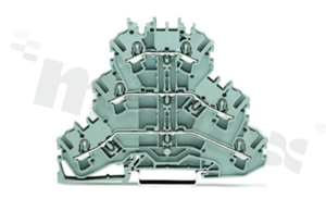 Złączka instalacyjna; 3-poziomowa; przelotowa; 6-zaciskowa na przewód 0.25-4.0mm2 (22-12AWG); ze stykiem sprężynowym; szara; na szynę DIN; 600V/20A