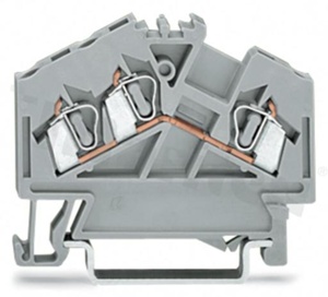 Din rail terminal block; 3 contacts; for wire 0.08-2.5mm2 (28-12AWG); angled construction;grey; 800V/24A
