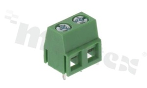 Listwa zaciskowa do PCB; w rastrze 5.00mm; 2-torowa; pionowa; na przewód 1.5mm2 (AWG 26-12); z ruchomą osłoną przewodu; ze śrubami na wkrętak krzyżakowy; klatka mosiężna; zielona; UL 300V/10A, TUV 250V/15A