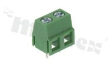 Listwa zaciskowa do PCB; w rastrze 5.00mm; 2-torowa; pionowa; na przewód 1.5mm2 (AWG 26-12); z ruchomą osłoną przewodu; ze śrubami na wkrętak krzyżakowy; klatka mosiężna; zielona; UL 300V/10A, TUV 250V/15A