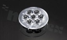 Soczewka do diod LED high power; kąt rozsyłu: 11 do 19 stopni FWHM; ilość diod: 7; rozmiar: okrąg 50mm; wysokość: 10.7mm; rodzaj materiału: PMMA; sposób mocowania: klej; kołek