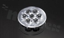Soczewka do diod LED high power; kąt rozsyłu: 11 do 19 stopni FWHM; ilość diod: 7; rozmiar: okrąg 50mm; wysokość: 10.7mm; rodzaj materiału: PMMA; sposób mocowania: klej; kołek