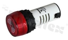 Sygnalizator dźwiękowy; 22mm; zacisk śrubowy; plastik; podświetlenie pełne czerwone LED 24V; IP40.