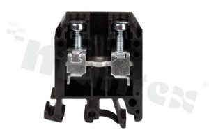 Installation terminal block; 1-level; 2-contacts; for wire 0,5-16,0mm2; screw terminal; black; Din rail; 1000V/76A