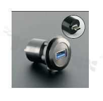 Gniazdo USB3.1; żeńskie; otwór montażowy 22mm; podłączenie na wtyk USB3.1 męski; długosć przewodu 60cm; korpus czarny; stop aluminium.
