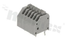 Listwa zaciskowa do PCB; w rastrze 2.50mm; 6-torowa; skośne wejście przewodu; na przewód 0.2-05mm2 (24-20 AWG); ze stykiem sprężynowym; szara; UL 250V/2A, TUV 250V/2A