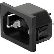Złącze zasilające AC IEC 60320 C14, klasa ochronności I; montaż: do panela 1,2mm, zatrzaskowe; wyprowadzenia do PCB; kolor czarny; IP40; 10A, 250VAC