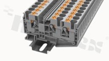 Installation terminal block; 1-level; through; 3-contacts for wire 0.5-16.0mm2 (20-6AWG); spring-loaded; grey; for DIN rail; 600V/65A