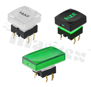 Personalizowany przełącznik Tact Switch z podświetleniem; SMD lub THT; wymiary korpusu 12.0x12.0; pionowy; o sile nacisku 250gf.