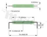 Kontaktron szklany RS-LV1925, Zakres: 20-30AT, Prąd przełączania: 0,5A(max), Moc przełączana: 30W, Wymiary: FI2,55x19,50mm, Montaż: THT poziomy