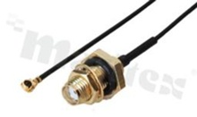 Kabel antenowy; przejściowy; koncentryczny RG1.13; kolor czarny; zakończony żeńskim wtykiem IPX (U.FL) i gniazdem żeńskim SMA szczelnym IP65 kabel o długości 150mm; współpracuje z gniazdem męskim RF-IPX125-1G