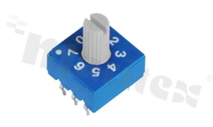 Rotary switch; 8 positions for BCD code; 10x10mm; horizontal; shaft type; THT.