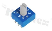 Rotary switch; 8 positions for BCD code; 10x10mm; horizontal; shaft type; THT.