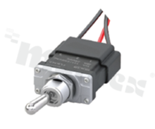 Wired toggle switch; 2-position ON-OFF; SPST; 16.4 x 31.8mm; wired connection; round metal lever; 16A/250V; IP67; UL 61058-1.