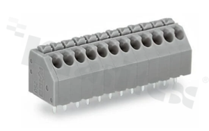 Listwa zaciskowa do PCB; w rastrze 3.50mm; 5-torowa; skośne wejście przewodu; na przewód 0.20-1.50mm2 (24-16 AWG); ze stykiem sprężynowym; szara; UL: 300V/5A
