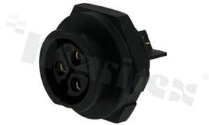 Gniazdo CC; X-LOK; 3 stykowe; męskie; styki żeńskie; Imax = 20A; 300V AC/DC; lutowane; z nakrętką z tyłu; IP68