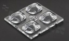 Lens for LED high power; mid power; angle: asymmetric; Number of LEDs: 4; Dimensions: 50x50mm; Height: 7.1mm; meterial: PMMA; Fastening: glue; pin; screw