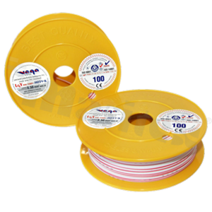 Przewód pojedynczy LGY/H05V-K; z wielodrutową miedzianą żyłą; biały/czerwony; przekrój 0.50mm2; AWG 20; 500V; -40+105 st.C; 100m.