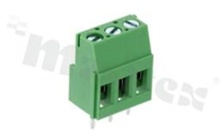 Listwa zaciskowa do PCB; w rastrze 5.00mm; 3-torowa; pionowa; na przewód 2.5mm2 (AWG 28-12); ze śrubami na wkrętak płaski; z ruchomą osłoną przewodu; klatka mosiężna; zielona; UL 300V/15A