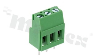 Listwa zaciskowa do PCB; w rastrze 5.00mm; 3-torowa; pionowa; na przewód 2.5mm2 (AWG 28-12); ze śrubami na wkrętak płaski; z ruchomą osłoną przewodu; klatka mosiężna; zielona; UL 300V/15A