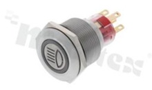 Push button switch; monostable; 22mm; solder terminals; stainless steel; yellow ring and llights simbol illumination; IP65.