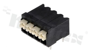 Listwa zaciskowa do PCB; w rastrze 3.50mm; 4-torowa; poziome wejście przewodu; na przewód 0.2-1.5mm2 (AWG 24-16); ze stykiem sprężynowym; czarna; UL 300V/12A