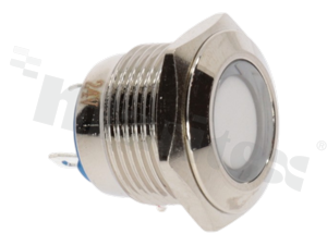Lampka sygnalizacyjna; 16mm; terminale do lutowania; stal nierdzewna; podświetlenie białe; LED 24V