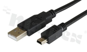Kabel USB 2.0, zakończony wtykami USB: <b> A4 męski <-> mini-B5 męski</b>, 26AWG + 28AWG, 1.0mb, czarny